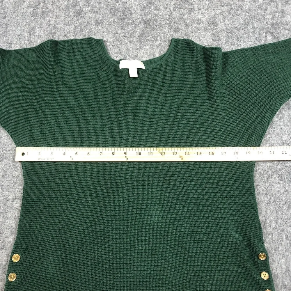 MICHAEL Michael Kors Sweater Womens M Green Waffle Knit Side Button Tunic Top